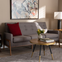 Baxton Studio BBT8042-Grey/Walnut-SF Perris Mid-Century Modern Light Grey Fabric Upholstered Walnut Finished Wood Sofa